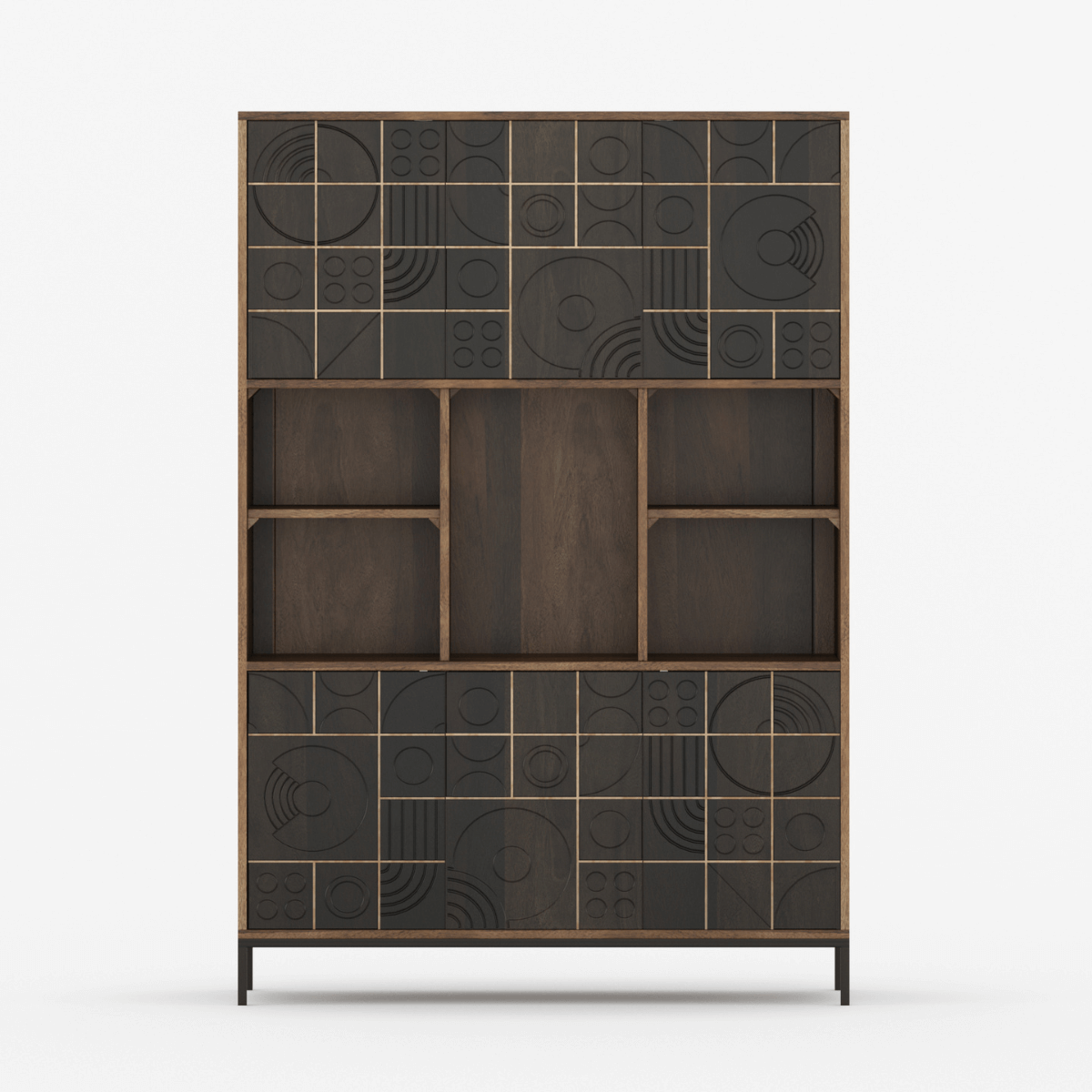 Novaire Geometric Inlay Door Storage Cabinet - Large